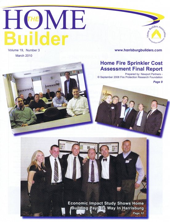 Cover of The Home Builder magazine, Volume 19 Number 3, March 2010, published by the Home Builders Association of Metropolitan Harrisburg, with Jim Halbert pictured in the bottom group photo accompanying the Economic Impact Study